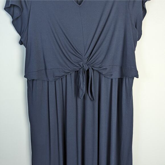 Lane Bryant Stretch V-Neck Short Sleeve Tie Knot Maxi Dress Blue Size 34/36 NWOT - Picture 3 of 10